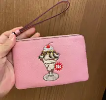 Coach Corner Zip Wristlet With Sundae Graphic