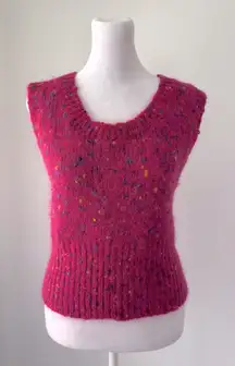 Vintage ‘90s Stefano Basics Hot Pink Mohair Blend Scoop Neck Fuzzy Sweater Vest