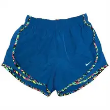 Nike Dri FIT Tempo Small Running Shorts Blue Neon Paint Splatter Trim Y2K