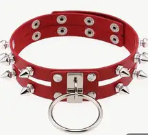 PU Leather Gothic Studs RED Collar Necklace