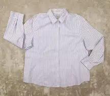 CHICO'S Blue White Striped No Iron‎ Cool Max Button Up Shirt size 3 XL Career