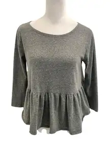 Free People Peplum Babydoll 3/4 Sleeve Top Blouse Boho Indie Gray size XS