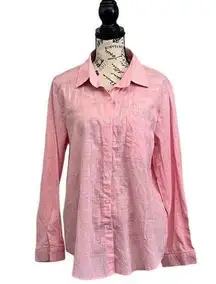 IZURIA Womens Pink Button Up Long Sleeve Classic Casual Linen Cotton  Shirt XL