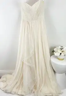 Hayley Paige Silk Chiffon Wedding Bridal Gown Strapless Ivory Size 4