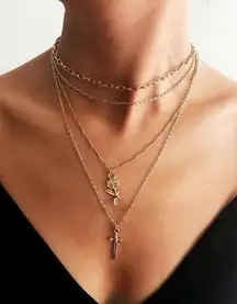 Boutique gold cross rose necklace