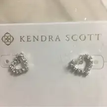 Kendra Scott  Ari heart crystal stud rhodium plated earrings