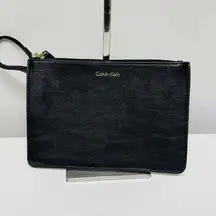 Calvin Klein Pouch Black Leather Silver Hardware Purse Bag Wristlet Travel Fun