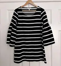 CALVIN KLEIN | Black White Stripe Striped Shift Dress Bell Sleeves | Size Small