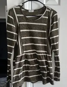Entro Olive and White Striped Sweater