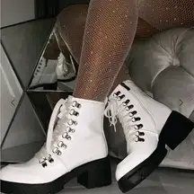 Simmi London White Croc Print Lace up Chunky Ankle Boots