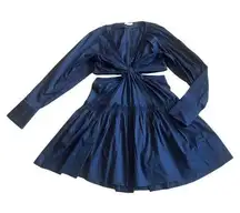 Jason Wu Navy Blue Mini Dress Long Sleeve Cutout Flowy Skirt Cotton Size Small