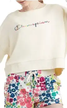 Champion Floral Multi Color Spell out Butter Yellow Athletic Sweater