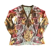 Rare Custo Barcelona Size Medium Multicolor Wearable Art Leopard Swan #Q3-4‎