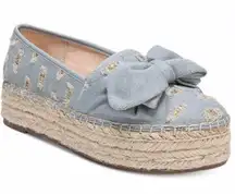 Light Blue Glitter Denim Cali Espadrille Platform Flats