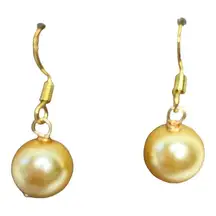 Hand Crafted Women’s Gold Genuine Copper Pearl Dangle Pierced Earrings NEW