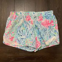 LILLY PULITZER Luxletic Ocean Trail Short Size Small Sink Or Swim Tropical Gym