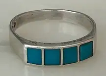 Vintage 925 Sterling Silver Turquoise Inlay Band Ring Size 8 Southwestern