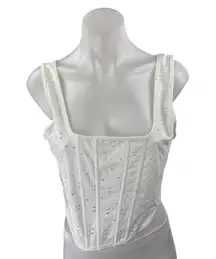 Zara White Embroidered Eyelet Sleeveless Cami Crop Bustier Corset Tank Top Sz L