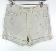 Anthropologie Pilcro Rolled Hem Distressed Denim Shorts‎ Cream Size 28