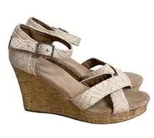 TOMS Natural Woven Diamond Strappy Wedge 9 Sandal