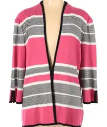 Misook‎ pink black white open front cardigan large career Barbie office work