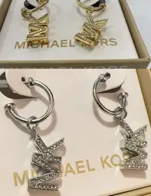 Michael Kors Gold/sliver tone Heritage MK Logo Dangle Earrings MK Logo Crystals