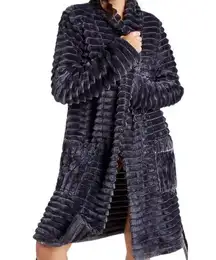Anthropologie Mariposa Faux Fur Ribbed Wrap Belted Robe Dark Gray Size XS/S