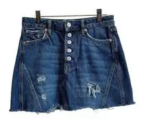 Free‎ People/We the Free Denim A-Line Mini Skirt Dark Denim Distressed Frayed 27