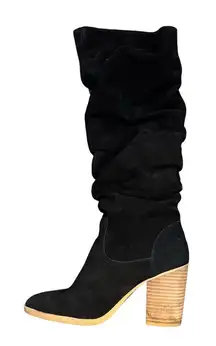 Nine West Abeego Black Suede Ruched Boots Pointed Toe‎ Size 7.5 Heeled