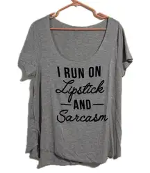 Torrid women’s size 00(10) I run on lipstick and sarcasm off shoulder shirt