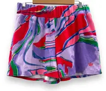 Juicy‎ Couture Purple Swirl Tie Dye Terry Cloth High Rise Pull-On Shorts Sz L