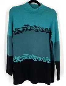 Vintage Segue‎ Embroidered silk angora lambswool Sweater Blue Size Medium