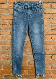 AE American Eagle Next Level Stretch Raw Hem Hi-Rise Jegging Jeans Blue - Size 2