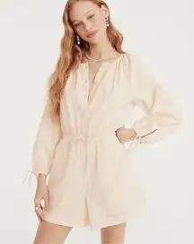 J.Crew Cotton Poplin Tie-Sleeve Romper in Peach Long Sleeve Size Small
