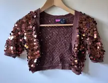 Say What? Brown Sequin Cropped Cardigan