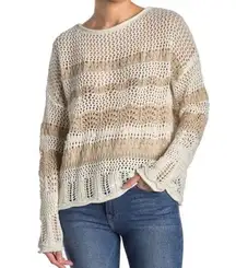 BeachLunchLounge NWT Beach Lunch Lounge Tatiana Stripe Crochet Open Knit Pull On Sweater MEDIUM