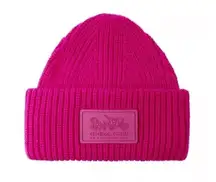 Women's Classic Ribbed Tonal Patch Cuff Beanie Pink