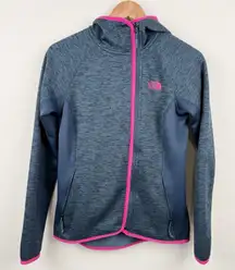 The North Face Women's Full Zip Hooded Fleece Jacket Blue Pink Trim Size S