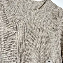 NWT Old Navy Mock Turtle Neck Heathered Beige Tan Balloon Sleeve Knit Sweater