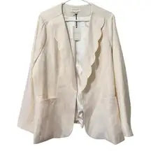 Skies Are Blue Blazer Off White Scalloped Size 2X Open‎ Front Career Jacket  NWT