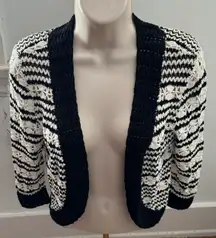 Vintage Crochet Black and White Striped Cotton Rayon Open Front Cardigan, size S