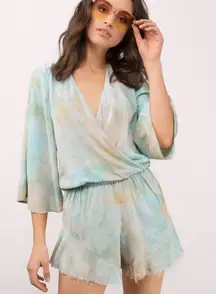 Blue Life Floral Wrap Tie Dye Romper size Medium