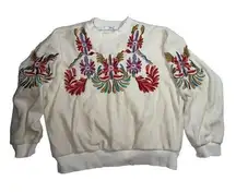 Vintage Cream Grandma Crewneck Embroidered‎ Velvet Sweater By Twins