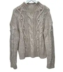 Marie Oliver Chunky Cable Kint Sweater Womens Size L Blush Pink Mock Neck Wool