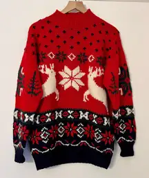 Vintage Michelle Stuart Hand Knit Christmas Reindeer Sweater Mohair Wool Large