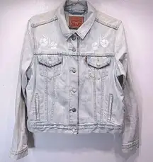 Levi’s Embroidered Floral Denim Jean Jacket Faded Light Wash Boho Western XL