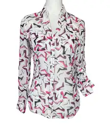 New York & Company Collared Roll Tab Long Sleeve High-Heel Shoes Shirt Blouse XS