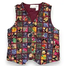 Vintage Casey & Max Vest Multicolor Floral Patchwork Tie Back Vneck Waistcoat