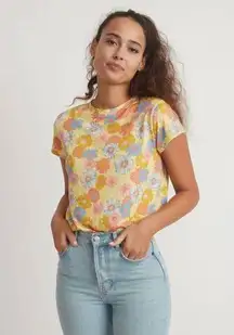 Marine Layer Yellow Vintage Floral Swing Crew Soft Pullover T-Shirt Tee Medium