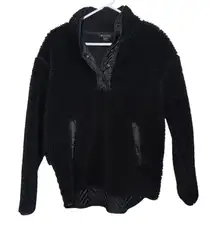 Athleta Cozy Sherpa Snap Sweatshirt Pullover Black Small‎ Quilted Cozy Fleece